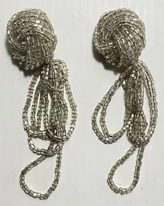 FREE Shipping Vintage Clear Glass Beaded Shoulder Duster Clip-on Earrings - Picture 1 of 15