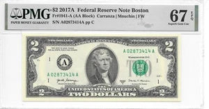 2017A Boston $2 FRN (AA Block) PMG 67 Superb EPQ Gem Uncirculated - Picture 1 of 24