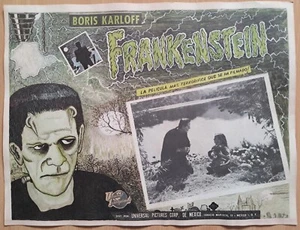 Frankenstein ORIGINAL Mexican R90s LOBBY CARD Boris Karloff naif horror art b - Picture 1 of 4
