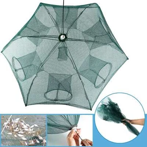 6 Holes Fishing Bait Trap Crab Net Shrimp Cast Dip Cage Fish Minnow Foldable - Picture 1 of 7