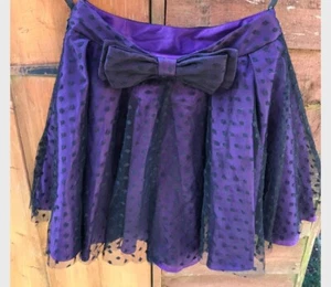 TOPSHOP SZ 2 PURPLE AND BLACK LACE Overlay Retro 80s Polka Dot  SKIRT - Picture 1 of 8