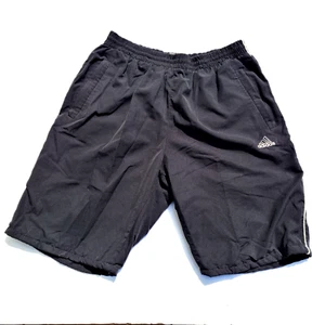 Adidas Youth Athletic Shorts Size L 28" W Elastic Waist Black, White Stripe - Picture 1 of 10
