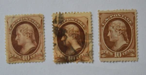 1875 US Stamp U S A Thomas Jefferson 10C Brown Varieties & Reprint Faulty - Picture 1 of 17