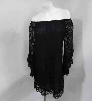 Vestido Velzera Mujer M Negro Encaje Manga Campana Corto Capricho Boda Fiesta Foto 1 de 4