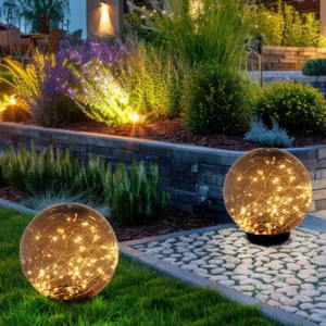 2x LED Garten Deko Tisch Lampen Kugel Strahler Außen Leuchten SOLAR Lichterkette - Bild 1 von 12