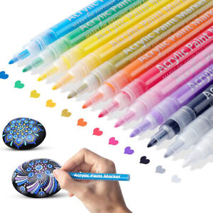 12 Colors Acrylic Paint Markers Set -Based Art Marker Pen 0.7-2mm Fine G7Q3