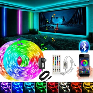 LED Strip Lights 100ft 50ft Music Sync Bluetooth 5050 RGB Room Light with Remote - Picture 1 of 17