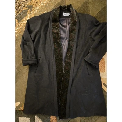 Abrigo Leslie Fay Mujer Negro Paisley Terciopelo Recortado Manga Larga Columpio Talla 6 De Colección Foto 1 de 4