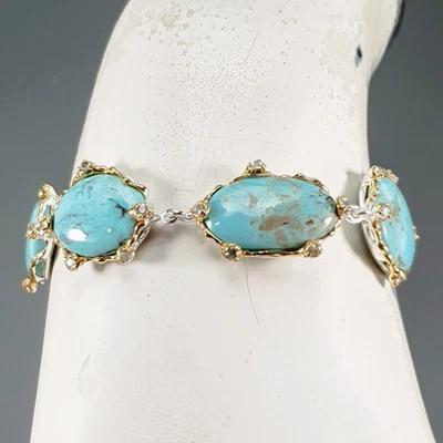 Handmade 60 ct+ Natural Turquoise Bracelet 925 Sterling Silver 7.5"/BR13847 - Image 1 of 4