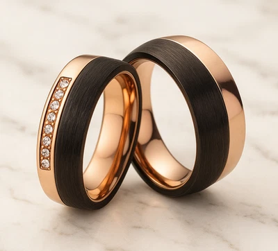 Eheringe Partnerringe Verlobungsringe Trauring rosé Titan Carbon  mit  Gravur - Bild 1 von 4