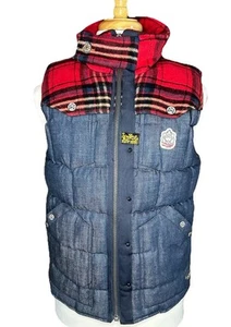 Vest Quilted Selvedge Denim Plaid Flannel Goose Down 100% Cotton Marquee Vega - Picture 1 of 10