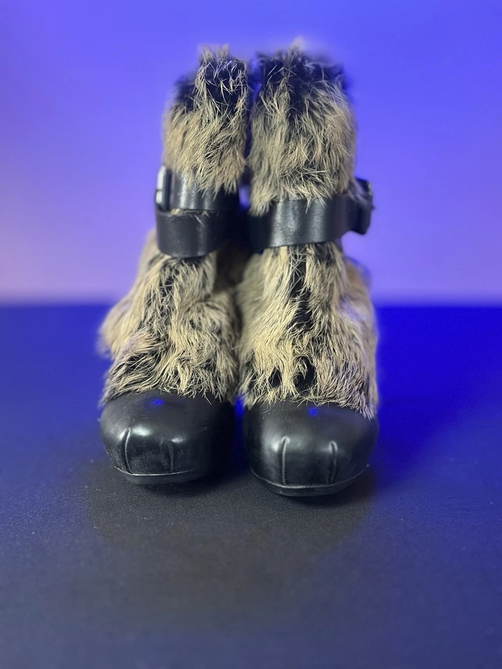 Botines de cuña Ash para mujer de piel de conejo real de cuero negro talla 6 nuevos Foto 1 de 4