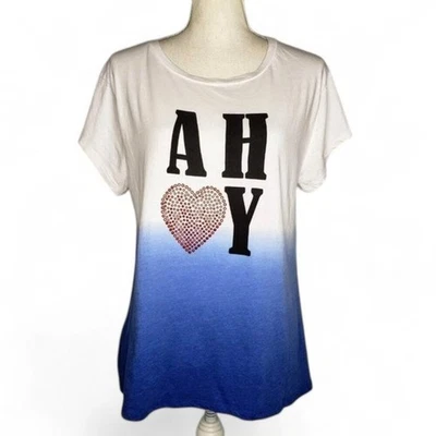 Camisa Newport News Diamantes de Imitación Corazón Tinte Para Mujer Ahoy Deletrear Cuello Redondo L Foto 1 de 4