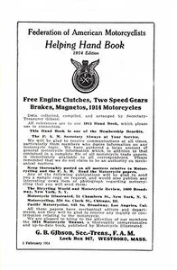 FEDERATION OF AMERICAN MOTORCYCLIST 1914 HAND BOOK ANTIQUE REPRODUCTION - Picture 1 of 6