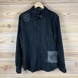Guess Button Shirt Mens Black Graphic Long Sleeve Cross Y2K Grunge - Picture 1 of 11