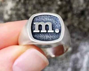 935 Argentium Silver Custom Letter Square Signet Ring Personalized Engraved Ring - Picture 1 of 6