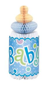 Blue Baby Bottle - Honeycomb Centrepiece, Boy, Shower Party Supplies,