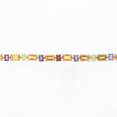 11.10ctw Emerald Cut Multi-Gemstone 7.25" Tennis Bracelet 14k Yellow Gold - Image 1 of 4