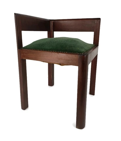 wooden  Corner Chair Barn style and Louis XV style Beautiful Hobnails Green Velv Cover