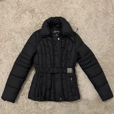 Guess Negro Nylon Correa Cintura Cromo Hebilla Cremallera Botón Puffer Chaqueta Mujer Med Foto 1 de 4