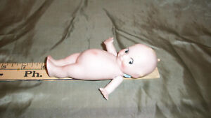 Antique 1910's Rose O'Neill 5.5" Bisque Kewpie Doll w/ Blue Wings & Label