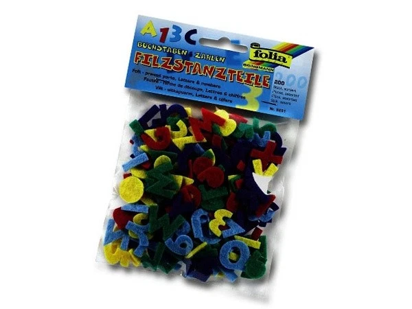 folia Filzstanzteile Buchstaben & Zahlen 200 teile bunt