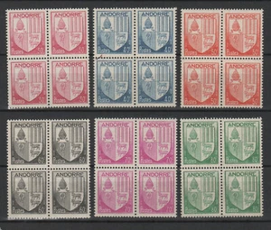 Andorra Französisch 1944-46 Wappen 6 Blöcke mit 4 neuen Marken MNH /TR7163 - Bild 1 von 1