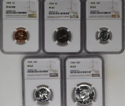 1964 (5) Coin Proof Set NGC PF67 RD 1c/5c/10c/25c/50c - Image 1 of 2