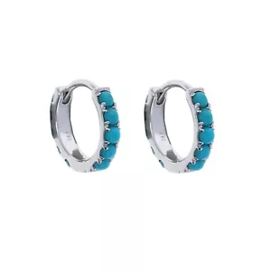 Turquoise Huggies, 14kt Yellow / White Gold, Fine Jewelry, 14kt Stone Earrings - Picture 1 of 8