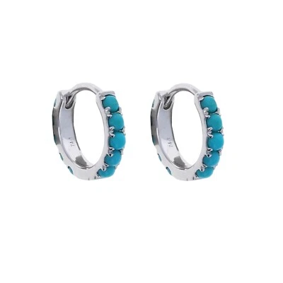 Pendientes Huggies Turquesa, Oro Amarillo/Blanco 14kt, Joyería Fina, Piedra 14kt Foto 1 de 4