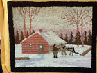 Antique Grendel ?-Style Hooked Rug Place Mat Winter Snow Cabin Horse Sleigh