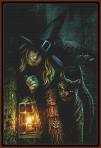 FAMILIAR'S WITCH ~ cross stitch pattern (punto cruz) (cat) - Picture 1 of 4