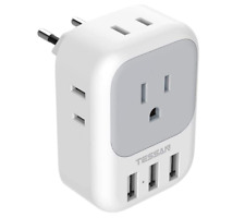 European Plug Adapter with 4 Outlet 3 USB for US Travel to EU Italy Spain France