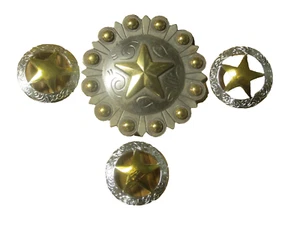 Western Star Conchos 3 inch LARGE and 3 1 1/2 " GOLD and SILVER TONES - Picture 1 of 7