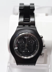 Nice SWATCH Irony Chrono 2011 - SVCF4001AG - Full-Blooded BLACK SKULL W/ Case - Picture 1 of 24