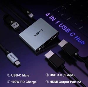 KOZYC 4-IN-1 Premium USB-C Hub 4K 30HZ New - Picture 1 of 5