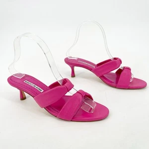 Manolo Blahnik Pallera Pink Leather 50mm Two Band Knotted Mule Slide size IT 38 - Picture 1 of 10