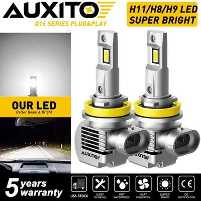 White 200W H9 H11 LED Headlight Kit High Low Beam Bulbs for Buick Verano 12-2017 - Image 1 of 4