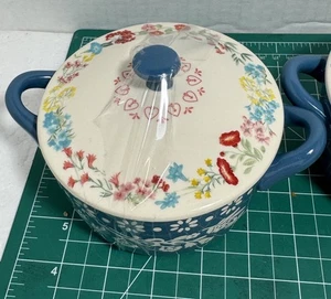 Pioneer Woman Mini Stoneware Casserole Dish And Lid Floral Blue - Picture 1 of 9