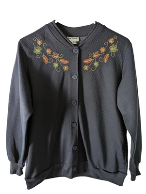 Кардиган на пуговицах Bon Worth женский размер Small LS темно-синий осенний лист поликоттон - Изображение 1 из 4