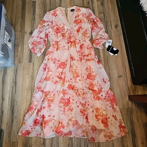 Maison Tara Maxikleid Rouge/Koralle Blumen Größe 6 - Bild 1 von 8