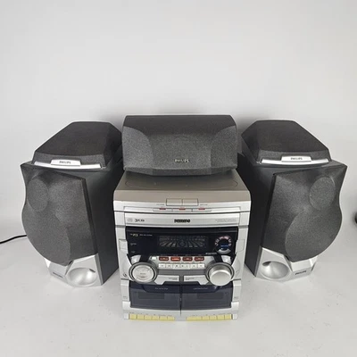 Philips Magnavox Mini Hi Fi 3 CD Changer Home Theater 5 Speaker Systems - Image 1 of 4