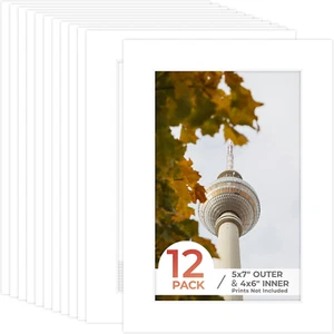 , 5X7 White Pre-Cut Picture Mats for 4X6 Photos, Prints, Artworks - White Core B - Picture 1 of 7