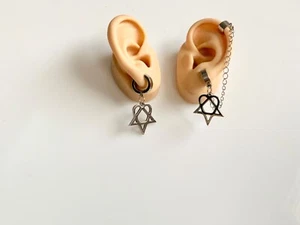 Heartagram Edelstahl Ohrringe Manschette Schmuck Kerl Creolen durchbohrt / Clip On - Bild 1 von 3