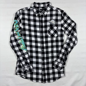 Rick & Morty Adult Swim Cartoon Network 2019 Plaid Flannel Button Shirt Youth M - Picture 1 of 7