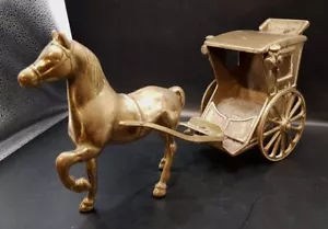 Good Size Vintage Solid Brass Horse And Hackney Carriage ( Early Taxi ) - Picture 1 of 14