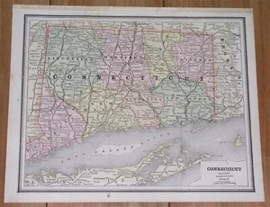 1890 ORIGINAL ANTIQUE MAP OF CONNECTICUT / BRIDGEPORT /STAMFORD / NEW HAVEN - Picture 1 of 11