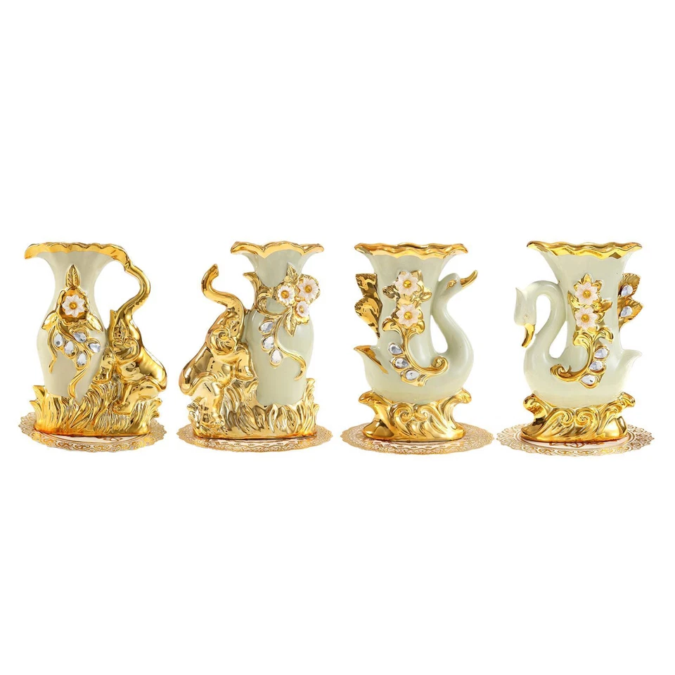 Keramik Blumenvase Modern Wohnzimmer Büro Vergoldet Vasen Schreibtisch Deko - Bild 1 von 1