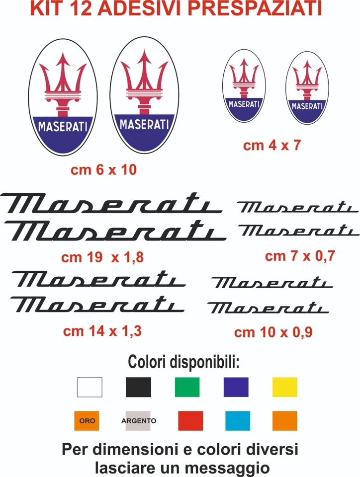 adesivi maserati prespaziati  12 pz auto moto caschi pinze freni - Immagine 1 di 1