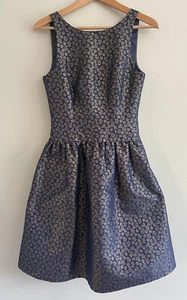 NWT J.Crew Collection Dress Navy Blue Gold Fit Flare Size 2 New - Picture 1 of 5